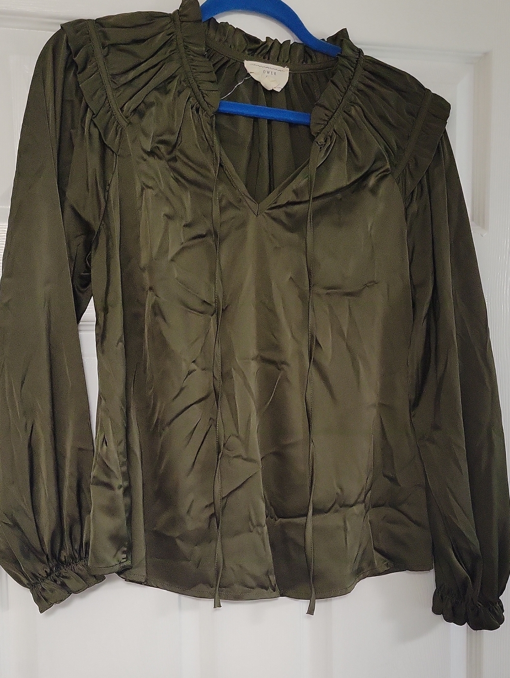 Olive Green Women's Satin Peasant Blouse